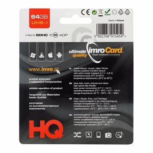 Карта памяти IMRO microSD 64GB 100MB/s class 10 UHS I с адаптером SD