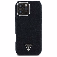 Guess Denim Triangle Logo MagSafe ümbris jaoks iPhone 16 Pro - must