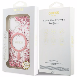 Guess Resin Bottom Glitter MagSafe ümbris iPhone 17 jaoks - roosa