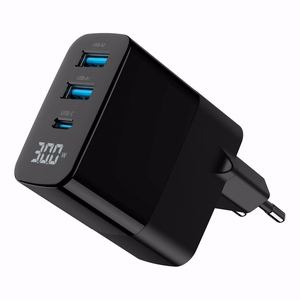 Gembird TA-UC-PDQC30LCD-BK-02 mobiilseadme laadija universaalne must AC kiirlaadimine siseruumidesse