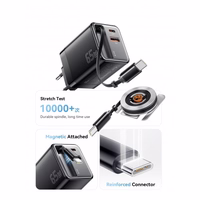 Laadija Essager "Scope" must 65W (1xPD / 1xQC3.0) + integreeritud Type-C kaabel