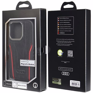 Audi Genuine Leather ümbris with MagSafe jaoks iPhone 14 Pro - must and punane