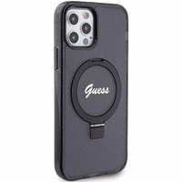 Guess Ring Stand Script Glitter MagSafe ümbris jaoks iPhone 12/12 Pro - must
