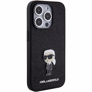 Karl Lagerfeld Glitter Ikonik Logo metallist logoga ümbris iPhone 15 Pro Max must