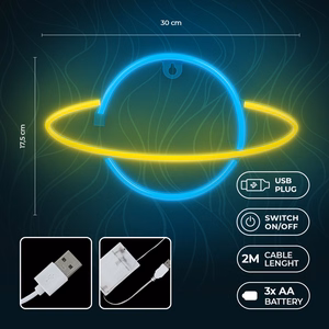 Neon LED Light SATURN kollane sinine Bat + USB FLNE11 Forever Light