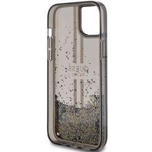 Guess Liquid Glitter kuldne Stripes ümbris jaoks iPhone 15 Plus / 14 Plus - must