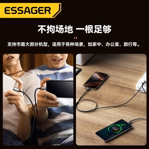 USB Kaabel Essager Double 2in1 must USB / 2xType-C 100cm
