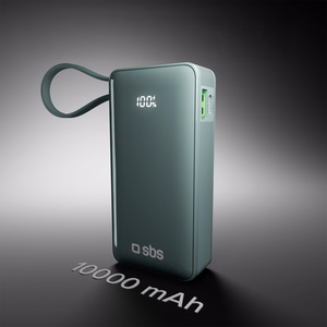 Powerbank SBS 10000 mAh 20W with built-in USB-C cable and digital display - gray