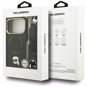 Karl Lagerfeld Big Strap Karl Metal Logo MagSafe Ümbris jaoks iPhone 17 Pro - must