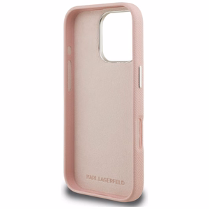 Karl Lagerfeld FW Grained Signature Logo Ümbris iPhone 16 Pro - roosa
