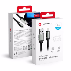 Kaabel USB A to Lightning Forcell F-Energy 2,4A 12W Cafule 0,25 m C257 must