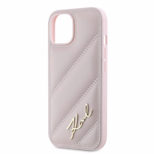 Karl Lagerfeld Diagonal Quilted Script ümbris jaoks iPhone 14 / 15 / 13 - roosa
