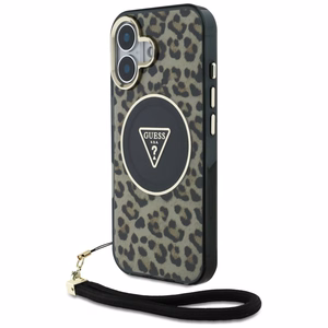Guess HC IML Leopard Triangle Cord Strap MagSafe iPhone 16 Ümbris - Brown