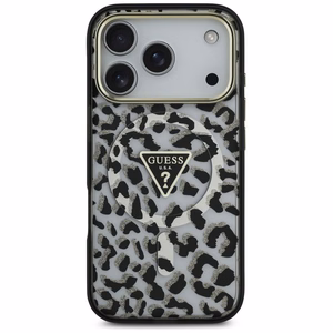Чехол GUESS для IPHONE 17 Pro совместимый с MagSafe GUHMP17LHLEGTGLK (PC TPU W/ Leopard Glitter) чёрный