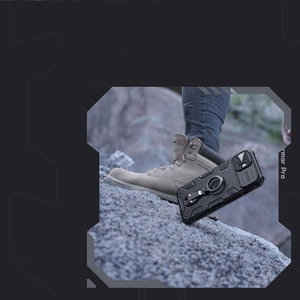 Nillkin CamShield Armor Pro Case iPhone 14 Plus soomustatud kate koos kaamera kaitserõngaga statiiviga sinine