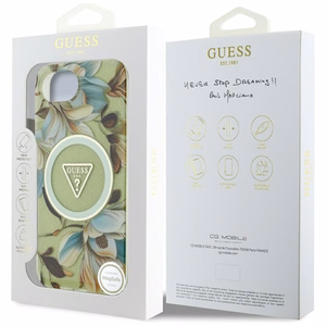 Guess IML Metal Glitter Flowers Triangle MagSafe iPhone 16e Ümbris - Roheline