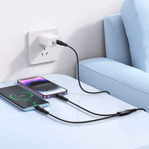 Кабель 2in1 USB C to USB C+Lightnig Hoco 1 m X123 черный