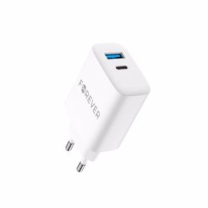Forever TC-07-30AC PD QC laadija 1x USB-C 1x USB 30W valge + USB-C - USB-C kaabel 60W