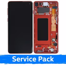 LCD Ekraan Ühildub Samsung G973 S10 Koos Frame / Cardinal Punane / (Service Pack)