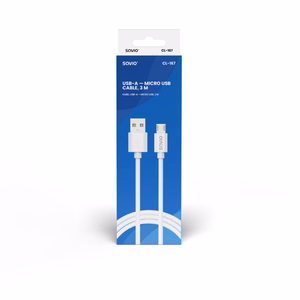 USB-kaabel 3 m USB 2.0, USB A - Micro USB Valge SAVIO CL-167