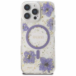 Guess Resin Flowers MagSafe ümbris jaoks iPhone 16 Pro - lilla