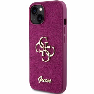 Guess Glitter Script Big 4G ümbris iPhone 15 - lilla