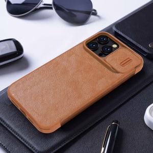 Kott Nillkin Qin Pro Nahast Apple iPhone 14 Pro Max pruun