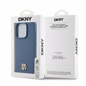 DKNY Leather Monogram Pattern Metal Logo MagSafe Ümbris jaoks iPhone 15 Pro - Sinine