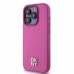 DKNY Leather Monogram Pattern Metal Logo MagSafe Ümbris jaoks iPhone 15 Pro - Roosa