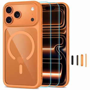 Tech-Protect MagOne CC MagSafe ümbris 2 karastatud klaasiga mudelitele iPhone 18 Pro Max / 17 Pro Max, läbipaistev oranž