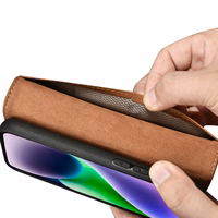 iCarer Rahakott ümbris 2in1 ümbris iPhone 14 nahast ümbris klapiga Anti-RFID pruun (WMI14220725-BN)
