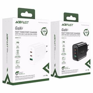 Acefast fast Laadija GaN (2xUSB-C / USB-A) PPS / PD / QC4+ 65W must (A41)