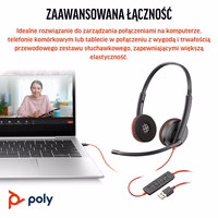 HP Poly Blackwire 3220 Stereo USB-C mustad kõrvaklapid + USB-C/A adapter (hulgi)
