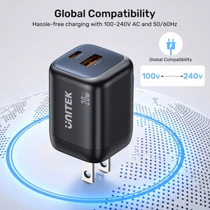 Unitek GaN võrgulaadija USB-A ja USB-C 20W must