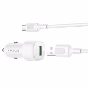 Borofone autolaadija BZ34 Cloud - USB - QC 3.0 18W koos USB C-tüüpi kaabliga valge