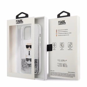 Karl Lagerfeld Liquid Glitter Karl&Choupette Head чехол для iPhone 13 Pro / iPhone 13 - серебряный