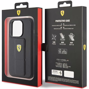 Ferrari Grip Stand Metal Logo чехол для iPhone 15 Pro Max - чёрный