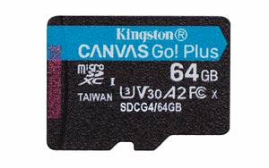 Kingston memory card 64GB microSDXC Canvas Go Plus Gen4 200MB/s A2 U3 V30 + adapter