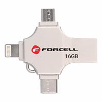 Pendrive 16GB USB 3.2 Gen 1 (USB A / USB C / Lightning / Micro USB) Forcell F-Data Metal Quad hõbedane