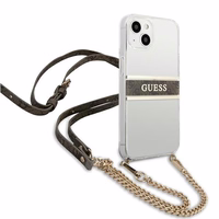 Guess GUHCP13SKC4GBGO iPhone 13 mini 5.4" läbipaistev kõvakott 4G pruun rihm kuldne kett
