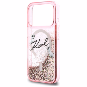 Karl Lagerfeld Liquid Glitter Karl Script Logo MagSafe Ümbris for iPhone 17 Pro Max - roosa