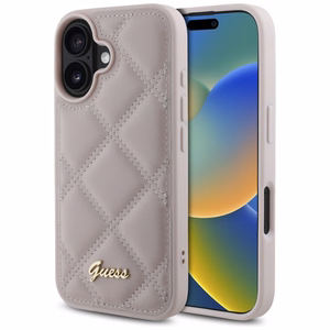 Guess Quilted Metal Logo iPhone 16 Ümbris - roosa