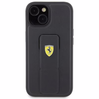 Ferrari Grip Stand Metal Logo ümbris jaoks iPhone 15 - must