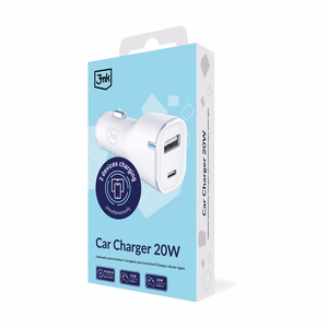 3mk autolaadija 20W PD 3.0 QC 3.0 USB 1A1C, valge