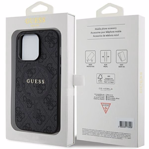Guess 4G Collection Leather Metal Logo MagSafe Ümbris jaoks iPhone 15 Pro - must