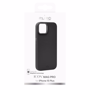 Puro Icon Mag Pro Silicone Ümbris with MagSafe with Metal Buttons jaoks iPhone 15 Plus - must