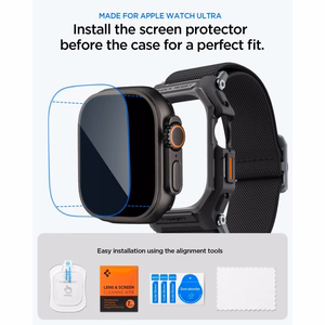 Spigen Lite Fit Pro rihm ja karastatud klaasist ekraanikaitse Apple Watch Ultra 49 mm jaoks, mustad