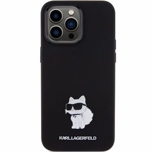 Karl Lagerfeld Silicone Choupette Metal Pin ümbris jaoks iPhone 15 Pro - must