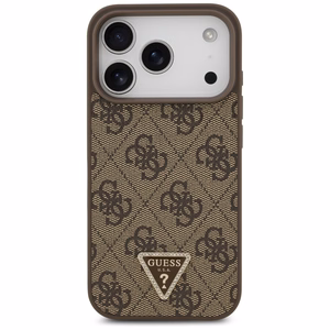 Guess Leather 4G Triangle Strass MagSafe ümbris iPhone 18 Pro / 17 Pro – pruun