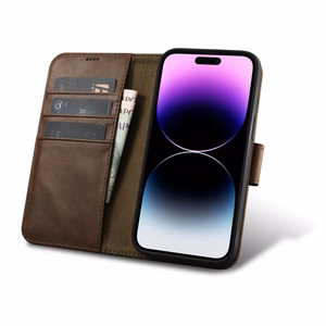 iCarer õlivaha rahakoti ümbris 2in1 Cover iPhone 14 Pro Anti-RFID nahast Flip Case Brown (WMI14220722-BN)